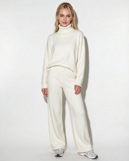 Roisin Turtleneck Wide Leg Loungewear Set - Ivory