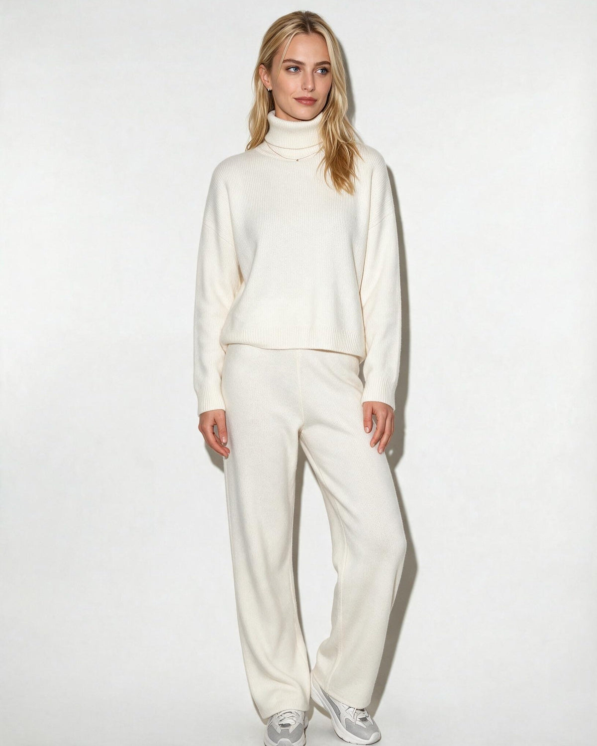 Roisin Turtleneck Wide Leg Loungewear Set - Ivory