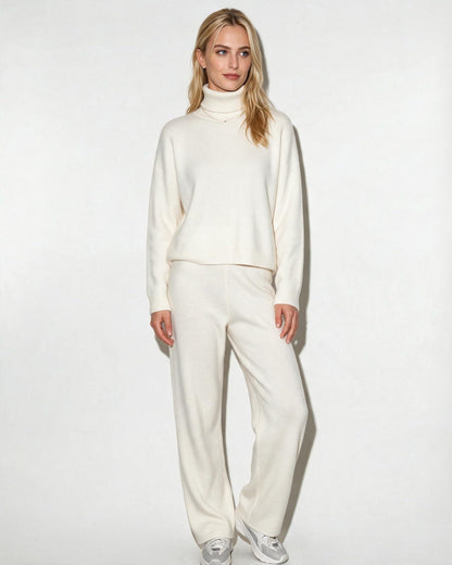 Roisin Turtleneck Wide Leg Loungewear Set - Ivory