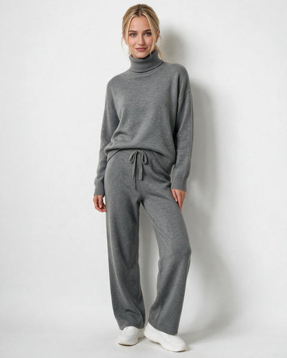 Roisin Turtleneck Wide Leg Loungewear Set - Light Gray