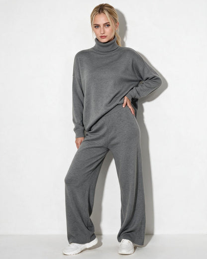 Roisin Turtleneck Wide Leg Loungewear Set - Light Gray