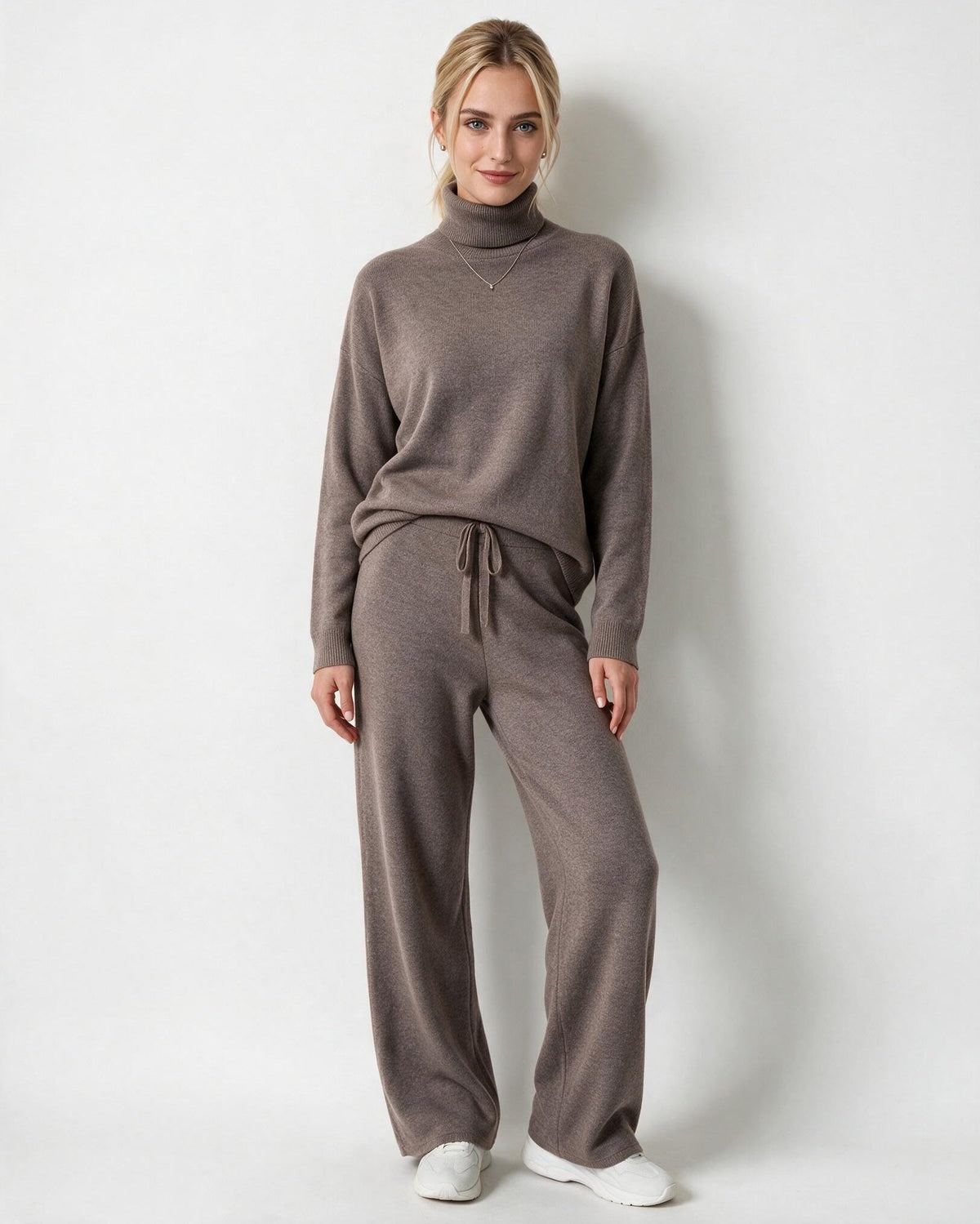 Roisin Turtleneck Wide Leg Loungewear Set - Mocha Brown