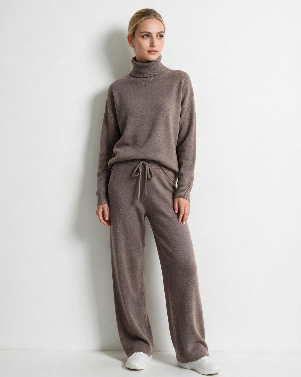 Roisin Turtleneck Wide Leg Loungewear Set - Mocha Brown