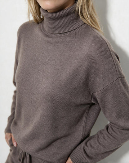 Roisin Turtleneck Wide Leg Loungewear Set - Mocha Brown
