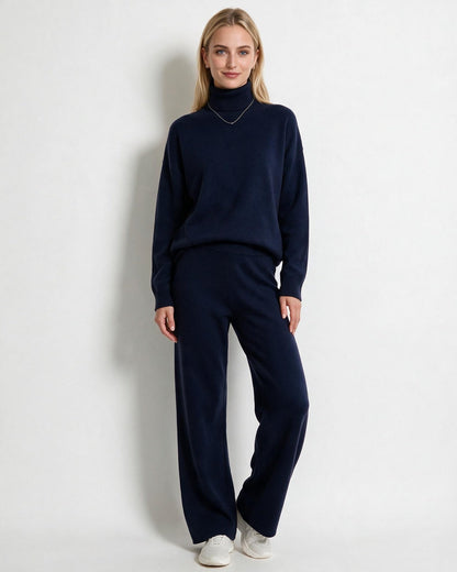 Roisin Turtleneck Wide Leg Loungewear Set - Navy