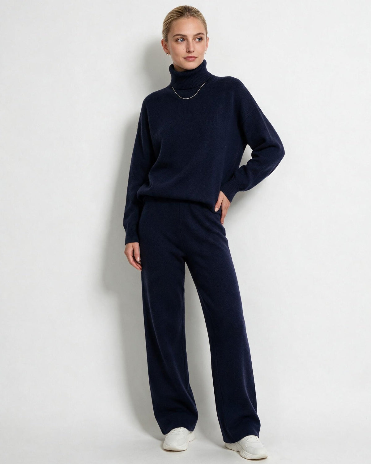 Roisin Turtleneck Wide Leg Loungewear Set - Navy