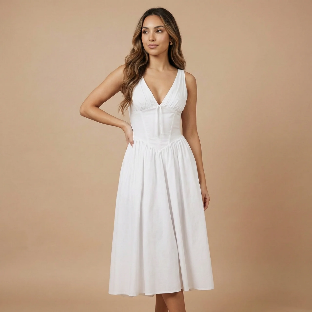 Women's V Neck Corset Midi Dress for Weddings – Amari The Label
