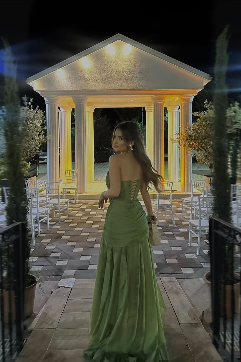 Rosamund Ruched Chiffon Gown - Moss Green
