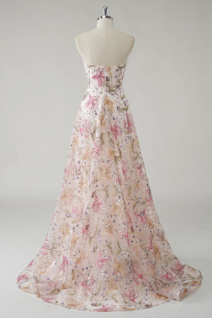 Rosanna Strapless Sequin Floral Gown - Ivory Floral