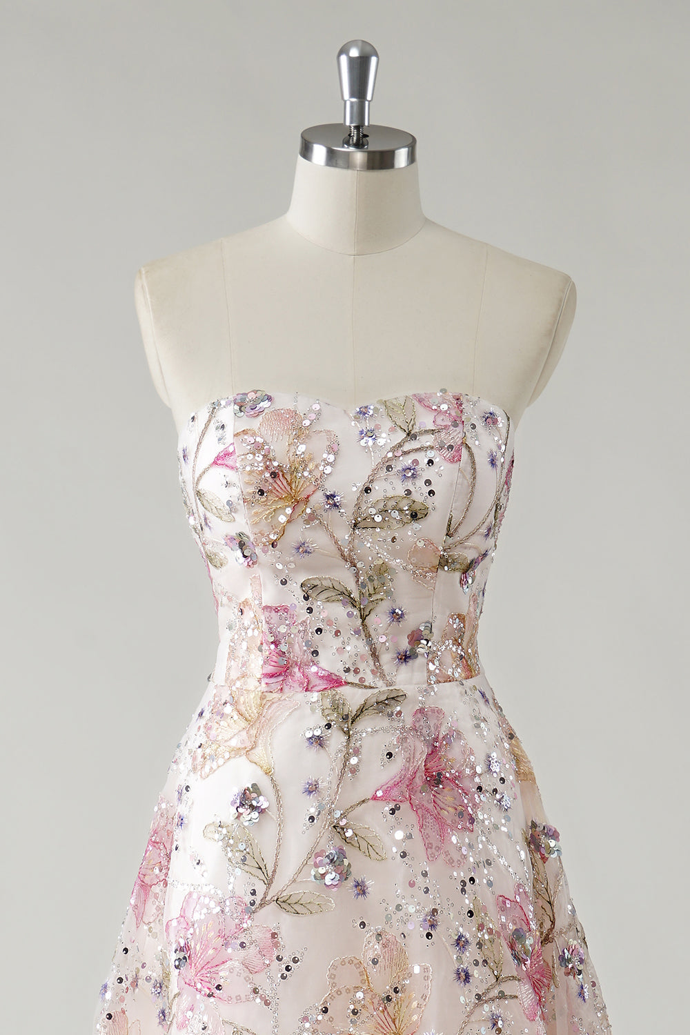 Rosanna Strapless Sequin Floral Gown - Ivory Floral