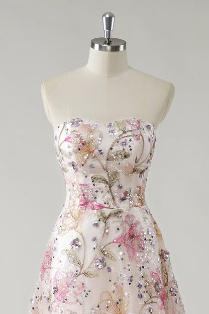Rosanna Strapless Sequin Floral Gown - Ivory Floral