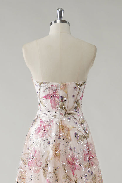 Rosanna Strapless Sequin Floral Gown - Ivory Floral