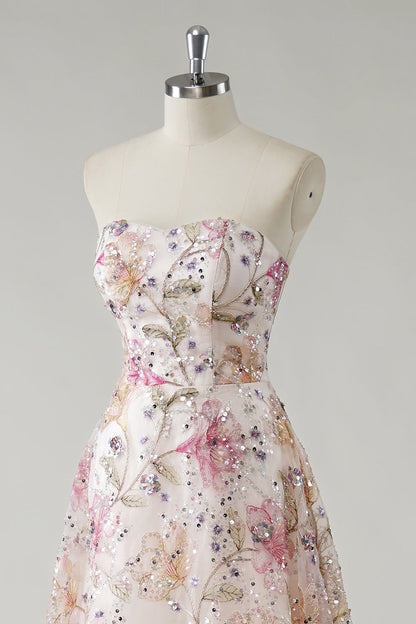 Rosanna Strapless Sequin Floral Gown - Ivory Floral