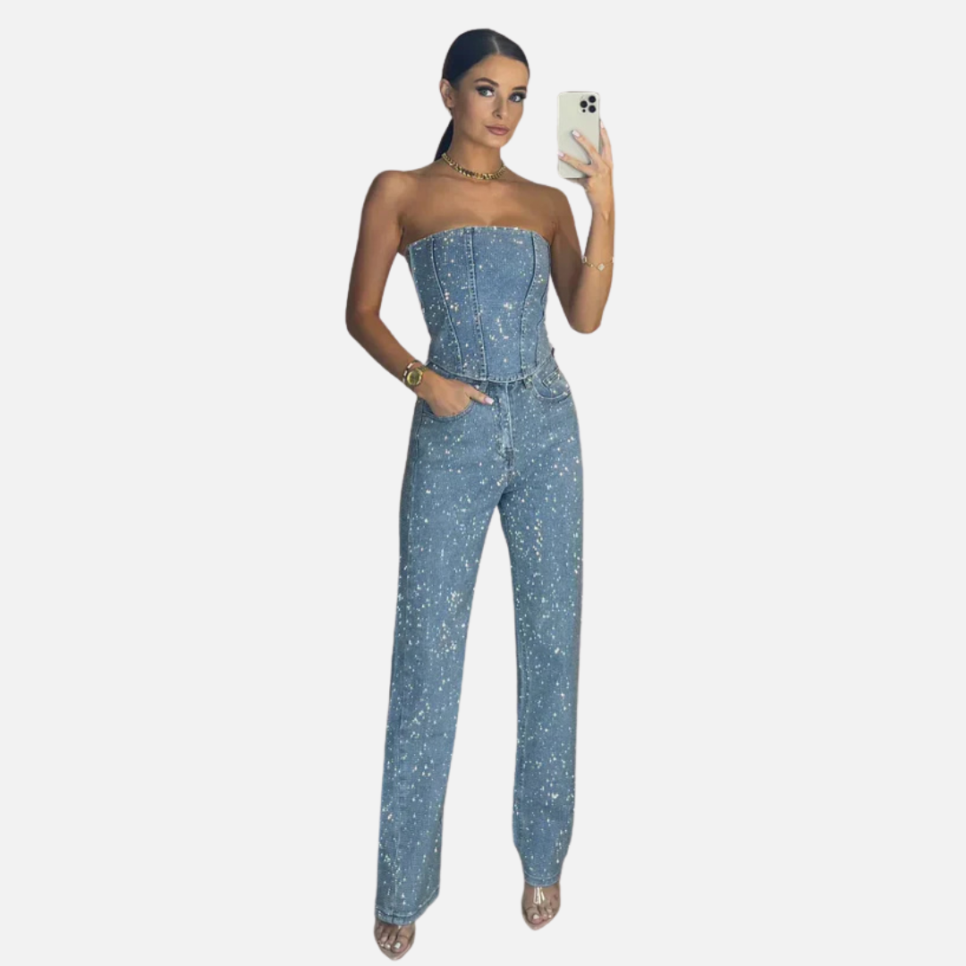 Rosine Sequin Jumpsuit - Light Blue