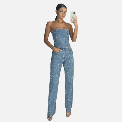 Rosine Sequin Jumpsuit - Light Blue
