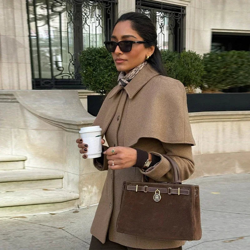 Roxelle Cape Overlay Fitted Coat - Camel
