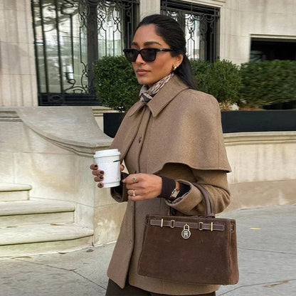 Roxelle Cape Overlay Fitted Coat - Camel
