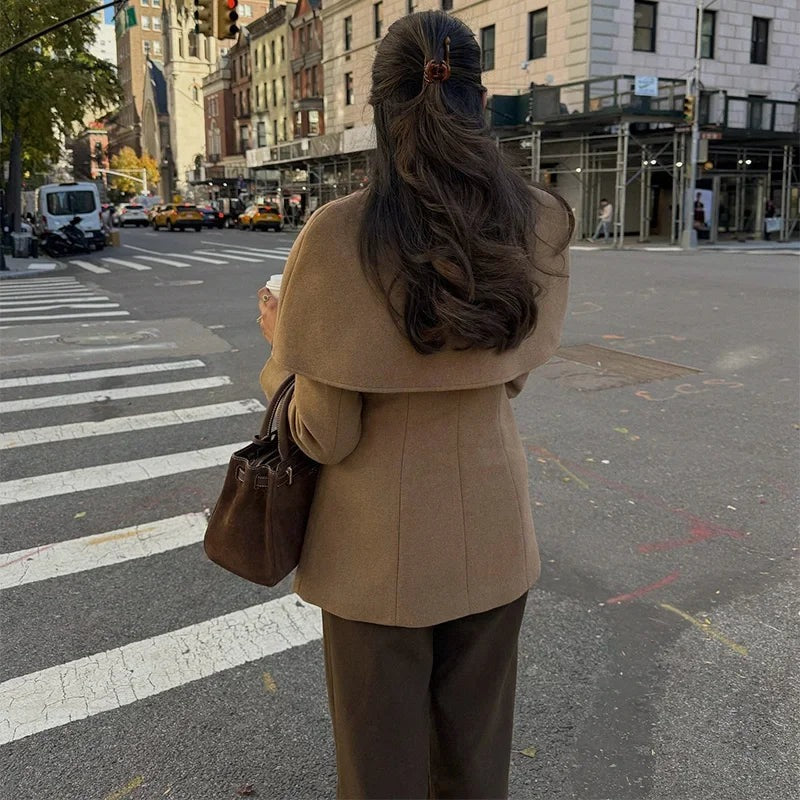Roxelle Cape Overlay Fitted Coat - Camel