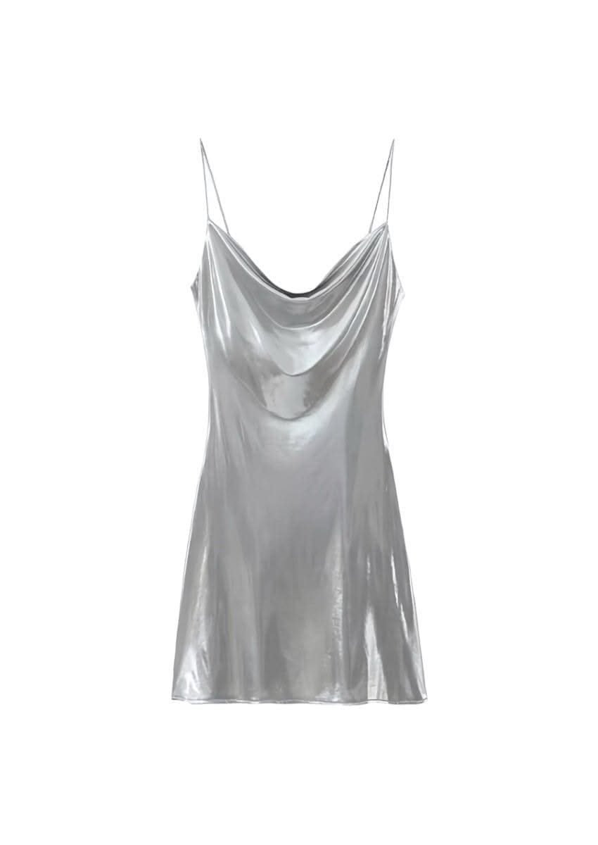Rubie Cowl Neck Satin Mini Dress - Silver
