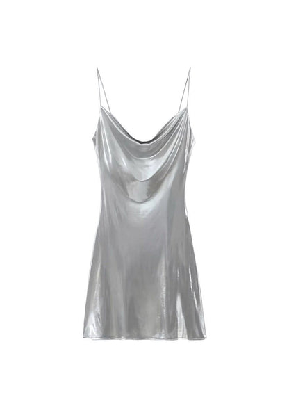 Rubie Cowl Neck Satin Mini Dress - Silver
