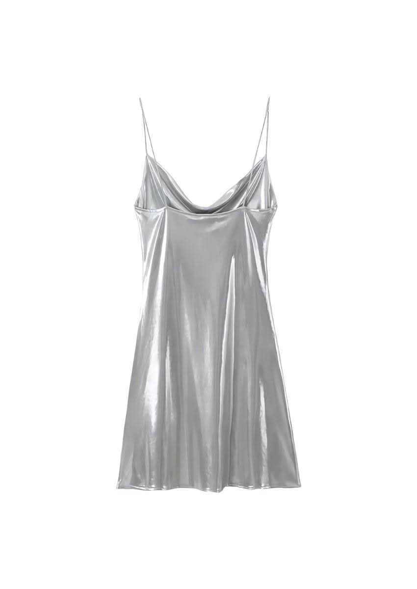 Rubie Cowl Neck Satin Mini Dress - Silver