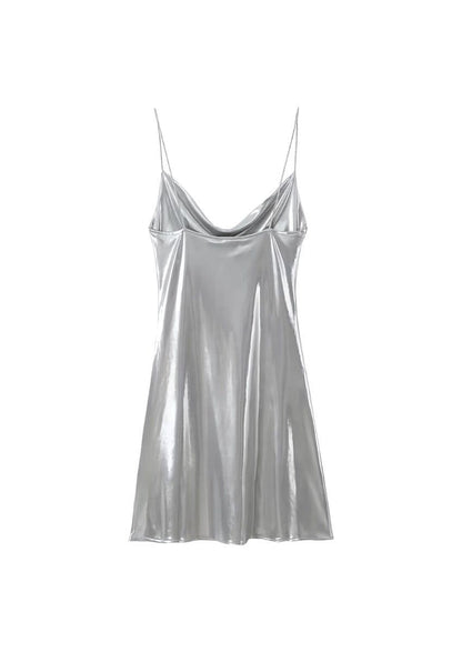 Rubie Cowl Neck Satin Mini Dress - Silver