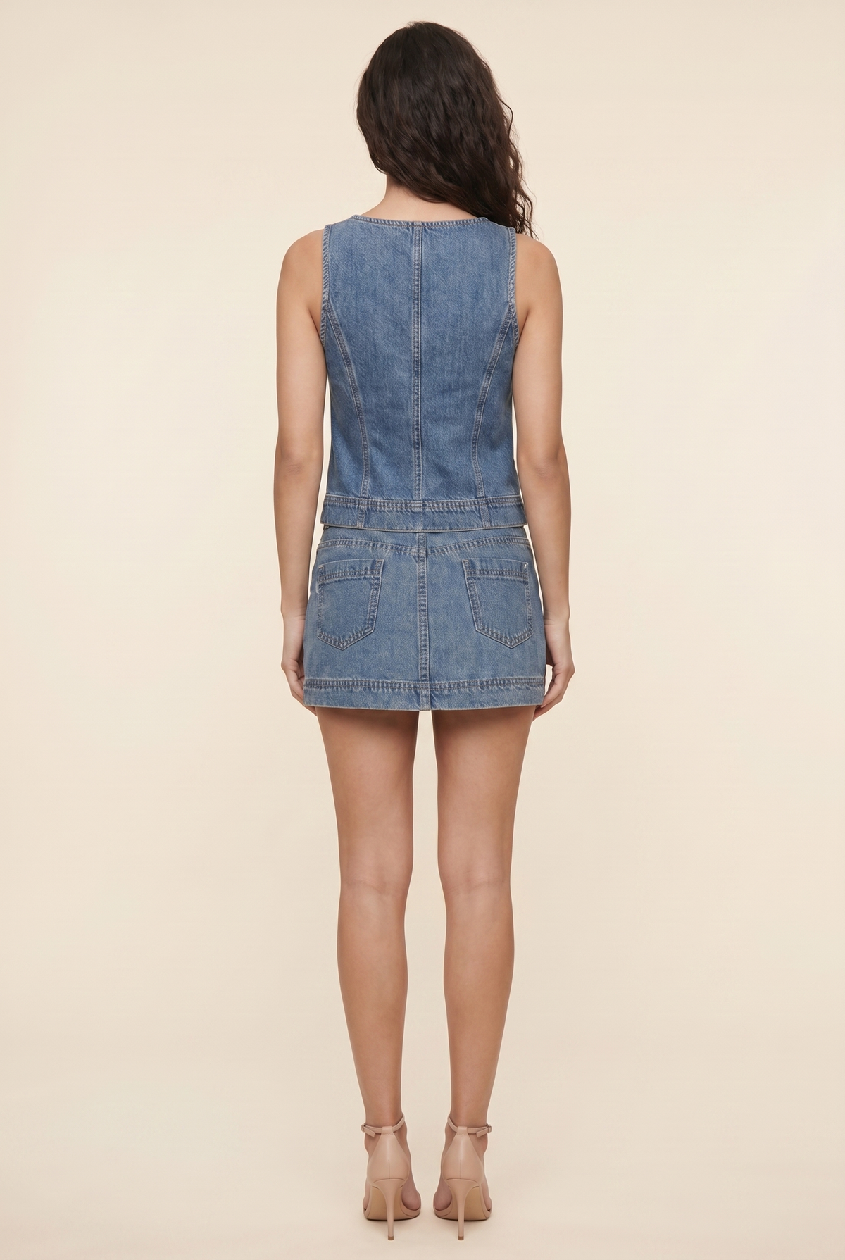 Ruxandra Lace-Up Denim Set - Medium Blue Denim