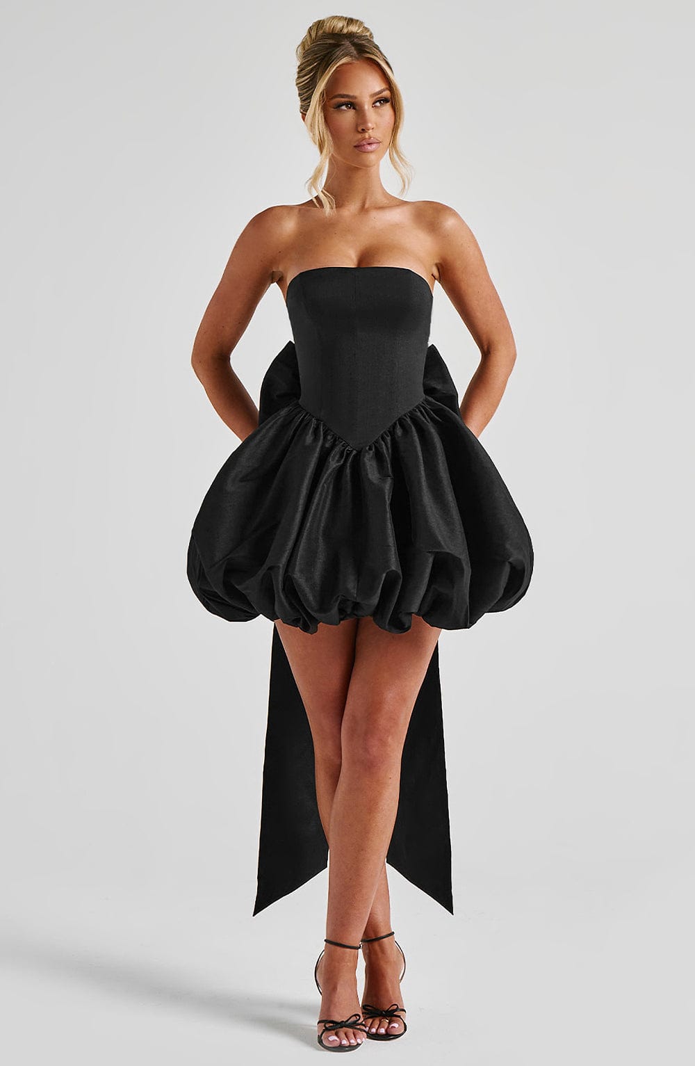 Ryla Strapless Bow Back Bubble Mini Dress - Black