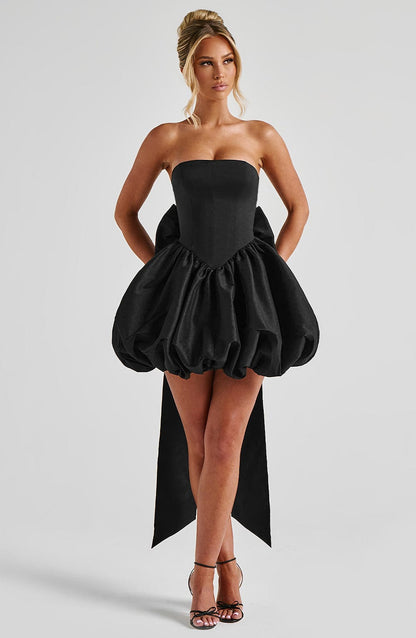Ryla Strapless Bow Back Bubble Mini Dress - Black