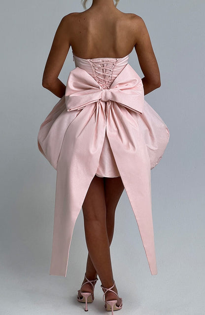 Ryla Strapless Bow Back Bubble Mini Dress - Blush Pink