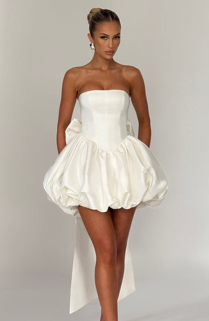 Ryla Strapless Bow Back Bubble Mini Dress - Ivory