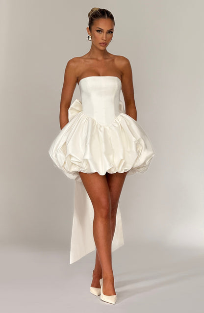 Ryla Strapless Bow Back Bubble Mini Dress - Ivory