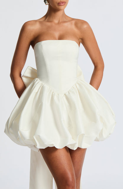Ryla Strapless Bow Back Bubble Mini Dress - Ivory