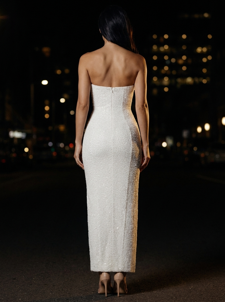 Sabela Beaded Strapless Cowl Maxi Dress - White