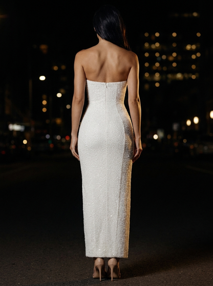 Sabela Beaded Strapless Cowl Maxi Dress - White