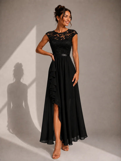 Sabrine Lace Bodice High Low Maxi Dress - Black