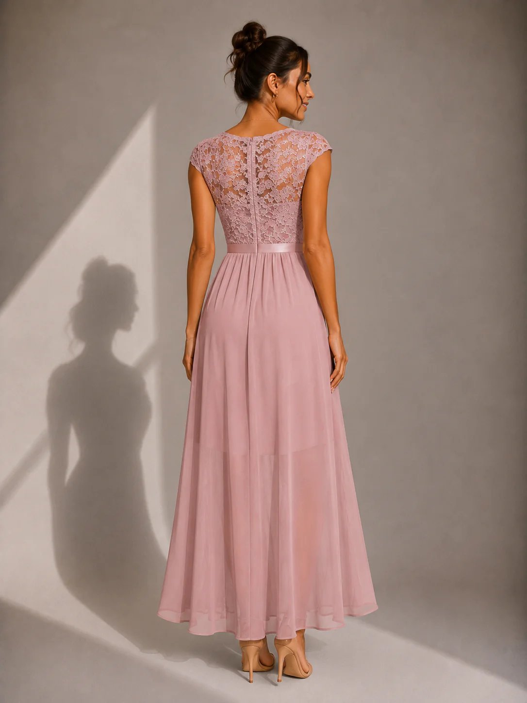 Sabrine Lace Bodice High Low Maxi Dress - Dusty Pink
