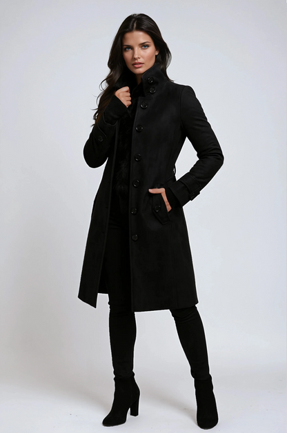 Sandy High Neck Button Long Coat