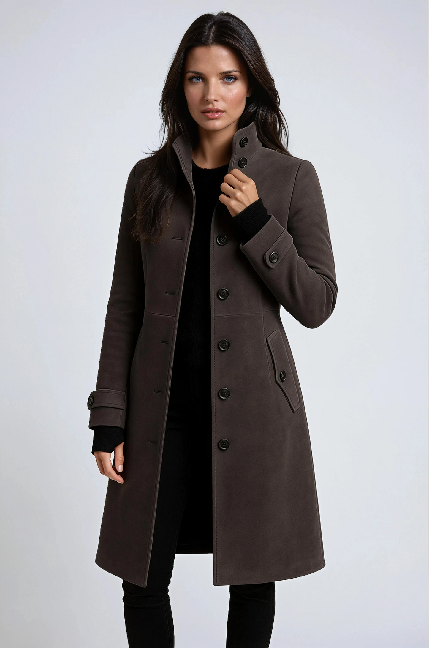Sandy High Neck Button Long Coat
