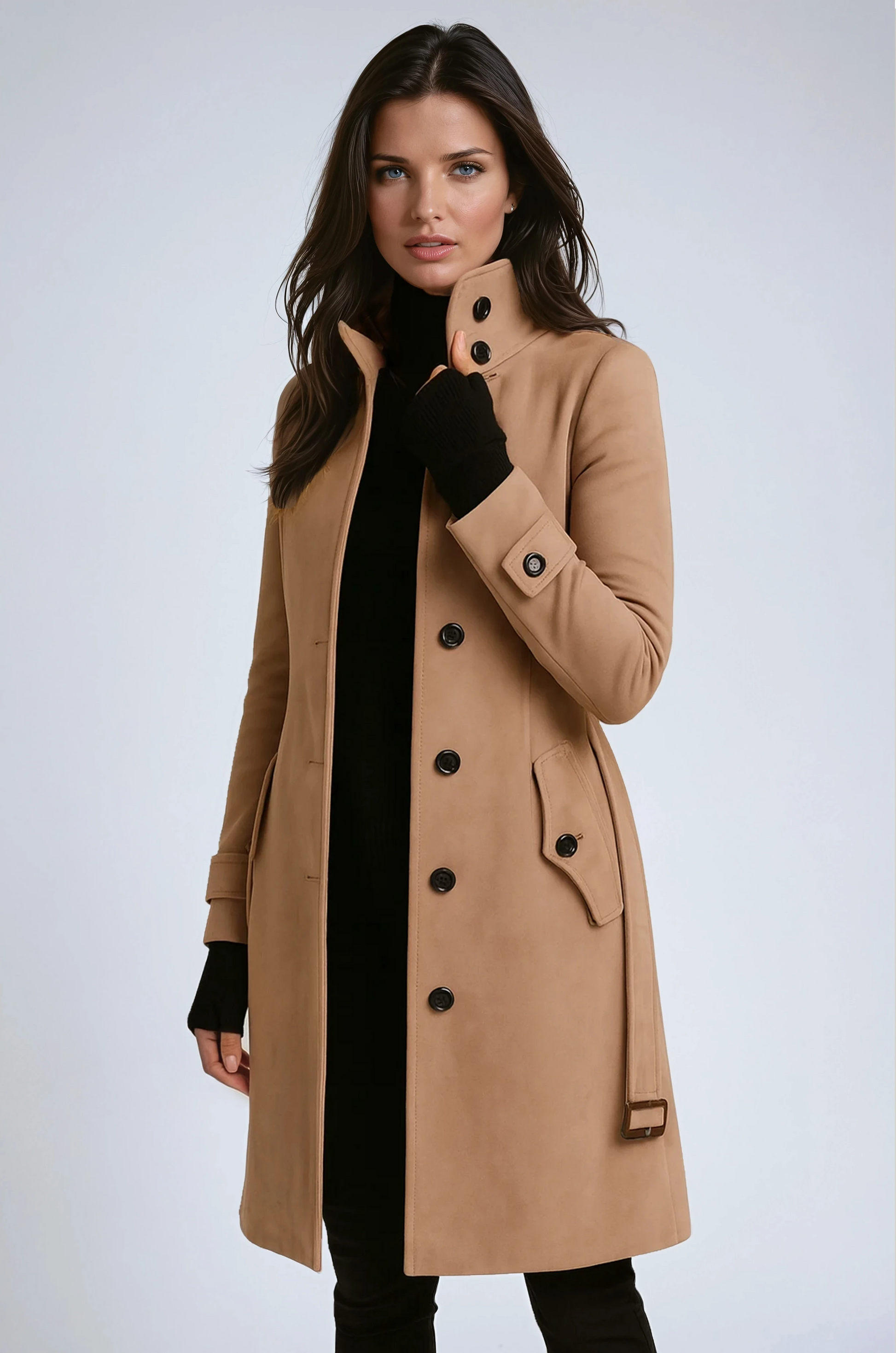 Sandy High Neck Button Long Coat