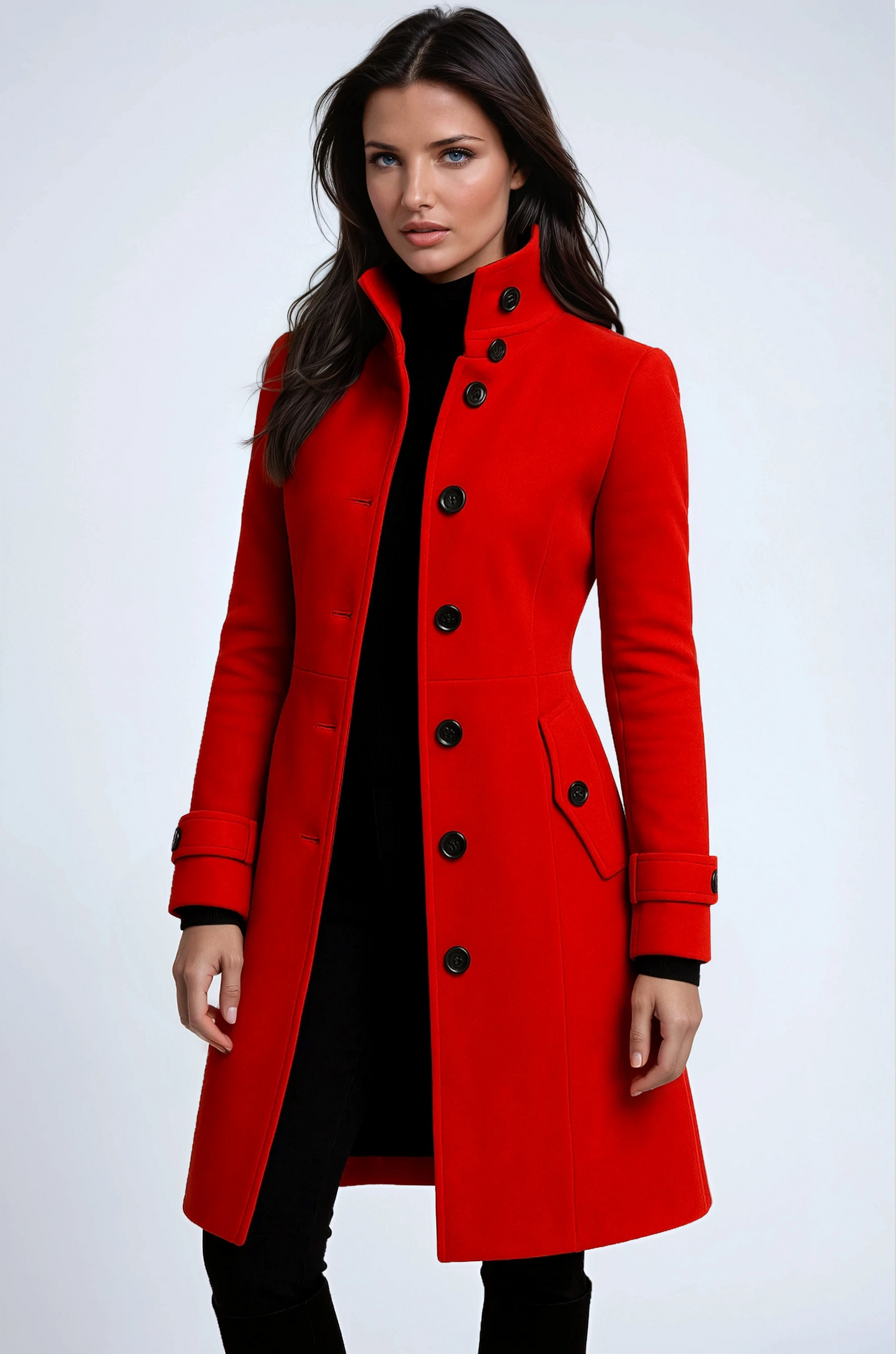 Sandy High Neck Button Long Coat