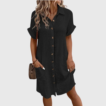 Sanne Cuffed Sleeve Shirt Mini Dress - Black