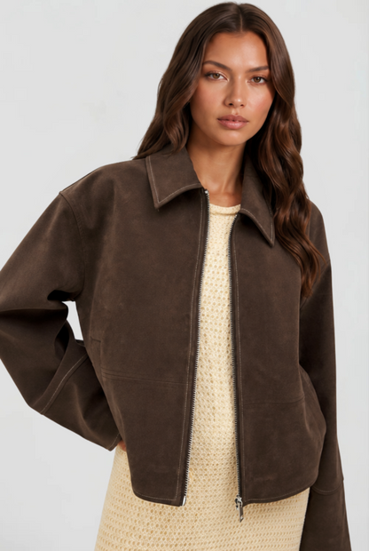 Savannah Cropped Zip Suede Jacket
