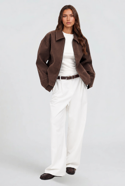 Savannah Cropped Zip Suede Jacket