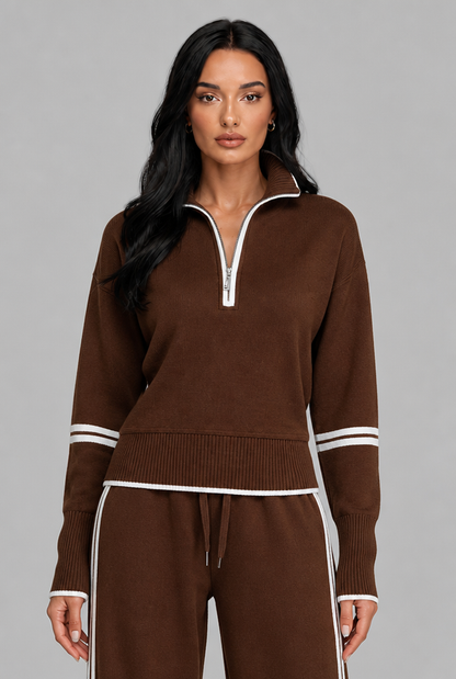 Saylor Half-Zip Striped Lounge Set - Brown