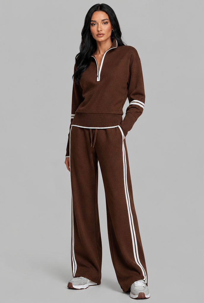 Saylor Half-Zip Striped Lounge Set - Brown