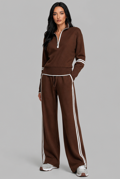 Saylor Half-Zip Striped Lounge Set - Brown
