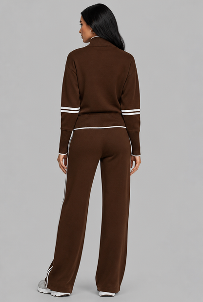 Saylor Half-Zip Striped Lounge Set - Brown