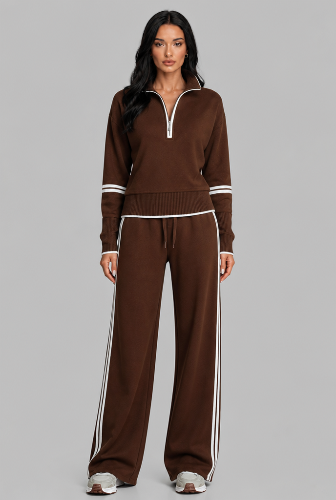 Saylor Half-Zip Striped Lounge Set - Brown