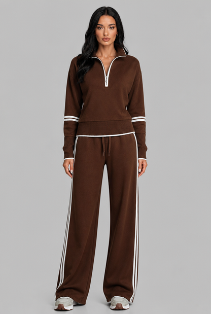 Saylor Half-Zip Striped Lounge Set - Brown